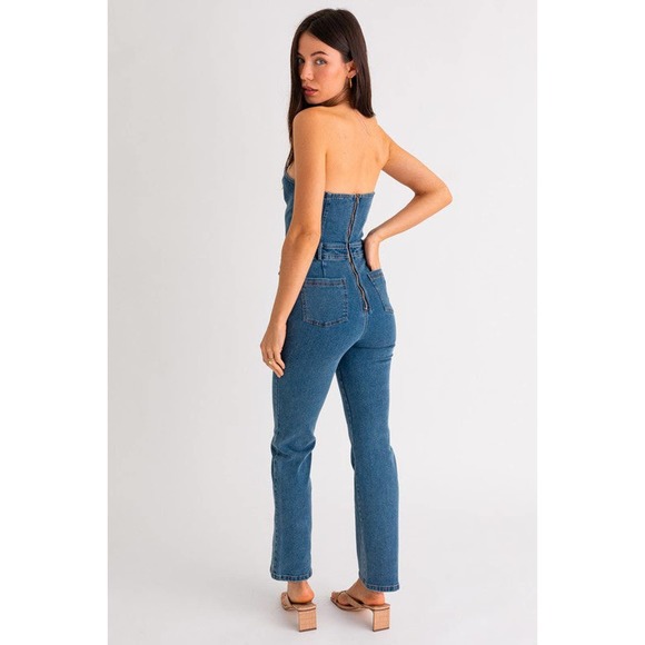 Denim Bell Bottom Jumpsuit - Picture 5 of 7